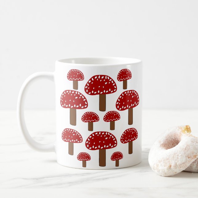 Taza De Café Sambú del bosque de Toadstool Rojo (Con donut)
