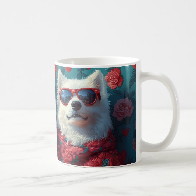 Taza De Café Samoyed con El día de San Valentín de Rosas del co (Derecha)