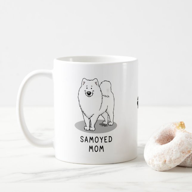 Taza De Café Samoyed Mom (blanco) Cute Fun Dog Mom (Con donut)