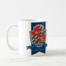 Taza De Café Samuel knight shield rojo nombre azul significa mu