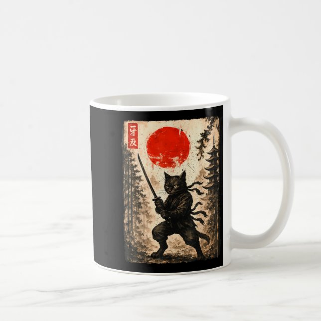 Taza De Café Samurai Cat Japanese Mens Boys Kids Graphic Anime  (Derecha)