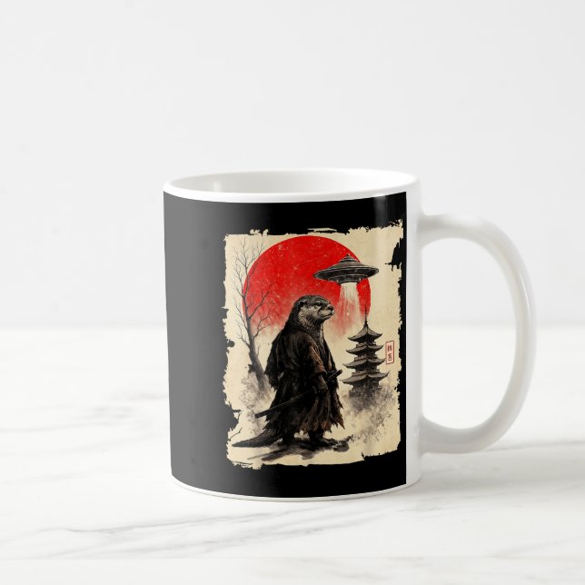 Taza De Café Samurái Nutria Ovni Retro Arte Gráfico Japonés Gue (Derecha)