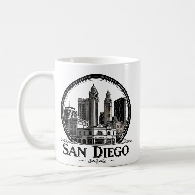 Taza De Café San Diego California Skyline-Modern Cityscape Art (Izquierda)