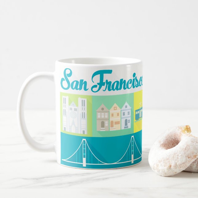 Taza De Café San Francisco Icons Icónico Souvenir Moderno Brill (Con donut)