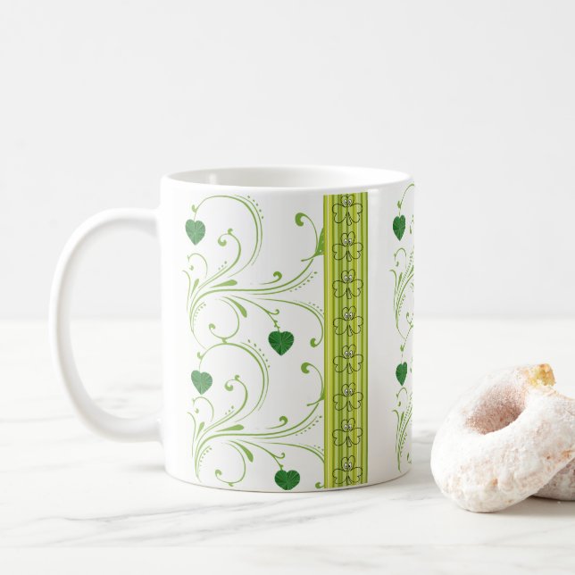 Taza De Café San Patricio Mug Shamrock Floral (Con donut)