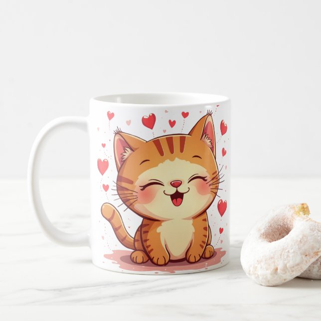 Taza De Café San Valentín de amor para gato Valentín (Con donut)
