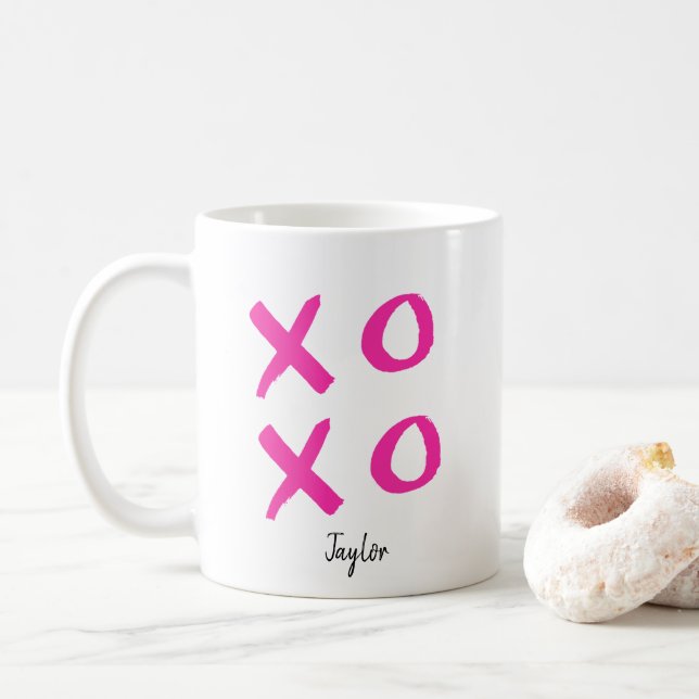 Taza De Café San Valentín personalizado del Xoxo Rosa (Con donut)