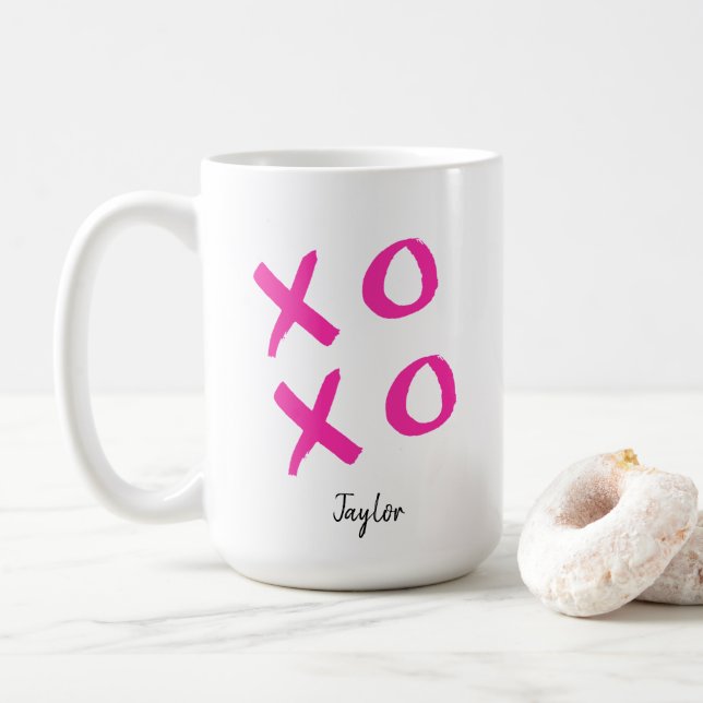 Taza De Café San Valentín personalizado Xoxo rosado (Con donut)