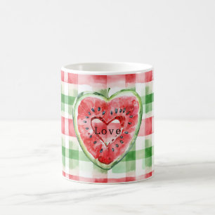 Taza De Café Sandía Corazón Rayas Rojo Verde Blanco