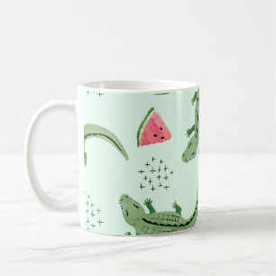 Taza De Café Sandía De Cocodrilos, Patrón De Vintage Resumen.