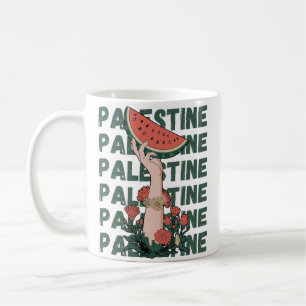 Taza De Café sandía, flores y texto palestino Repetir