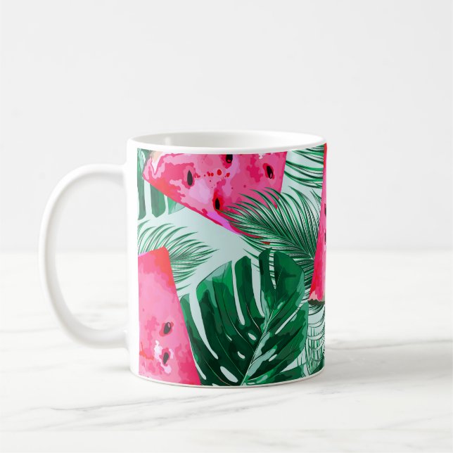 Taza De Café sandías, hojas de palma: tropicales sin costura (Izquierda)