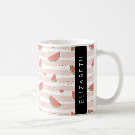 Taza De Café sandías rojas, corazones, rayas, tu nombre