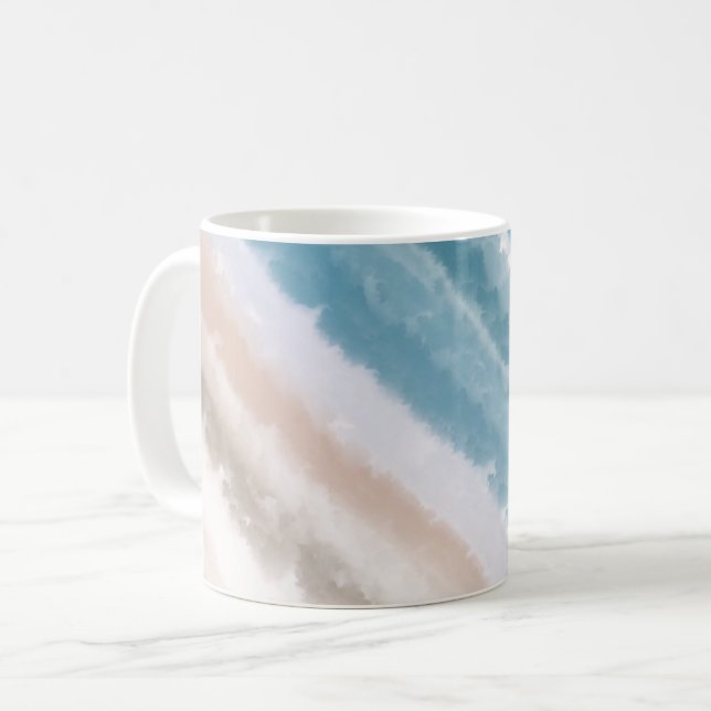 Taza De Café Sandy Beach Ocean Waves Abstract Watercolor (Anverso izquierdo)