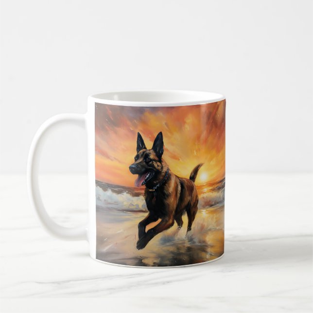 Taza De Café Sandy Paws con perro malinés belga en la puesta de (Izquierda)