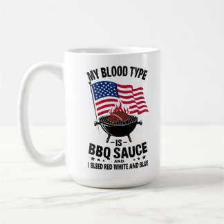 Taza De Café Sangre Tipo BBQ Sauce Rojo Azul Blanco 4 de Julio