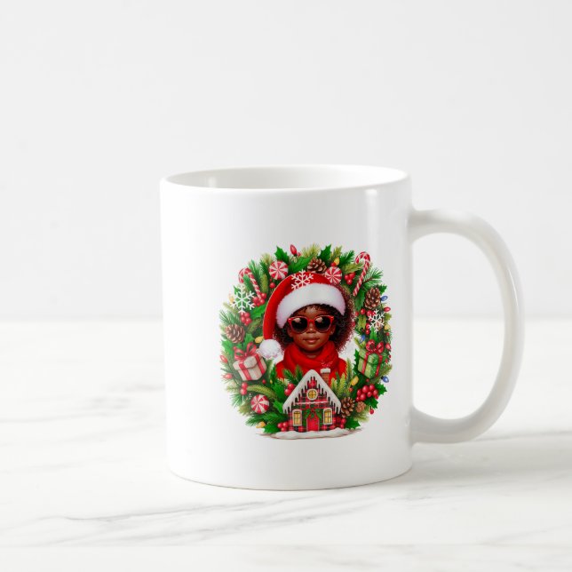 Taza De Café Santa Afro Chica de niños Sungles Xmas Cirle flora (Derecha)