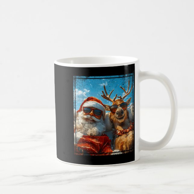 Taza De Café Santa And Reindeer Selfie Funny Christmas Vacation (Derecha)