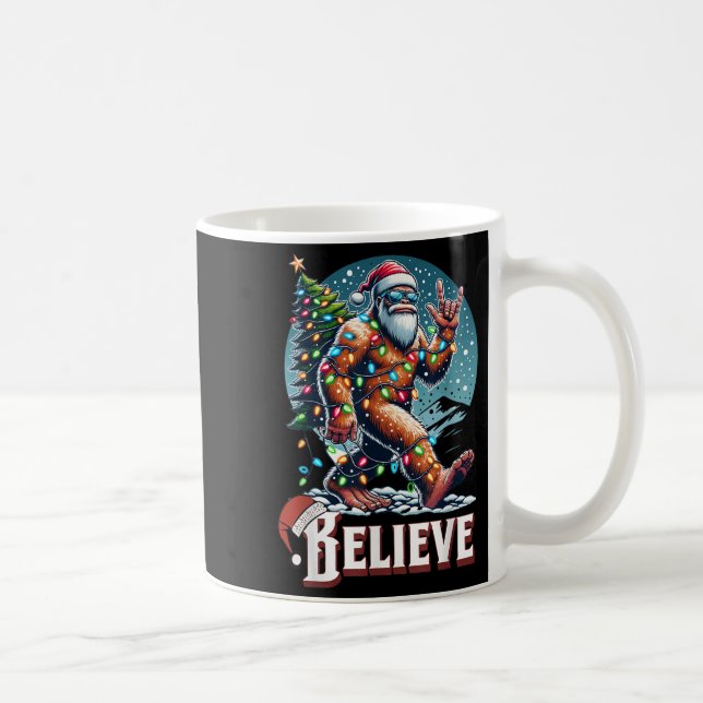 Taza De Café Santa Bigfoot Christmas Lights Funny Sasquatch Bel (Derecha)