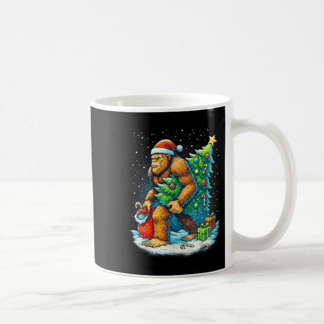 Taza De Café Santa Bigfoot Christmas Tree Sasquatch Xmas Lights (Derecha)