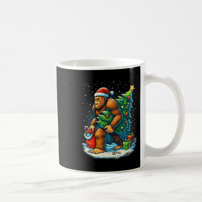 Taza De Café Santa Bigfoot Christmas Tree Sasquatch Xmas Lights (Derecha)