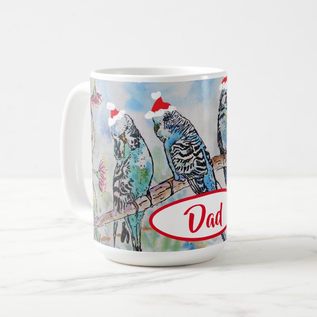 Taza De Café Santa Budgie Christmas Budgies Budgerigar Bird Dad (Anverso izquierdo)