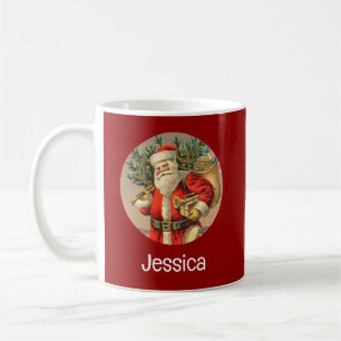 Taza De Café Santa Claus antiguo trayendo regalos y árbol de Na