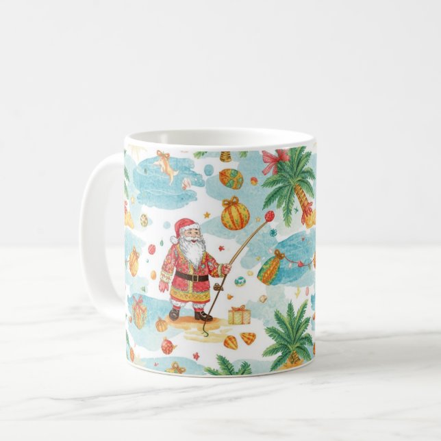 Taza De Café Santa Claus Christmas Fishing in Summer (Anverso izquierdo)