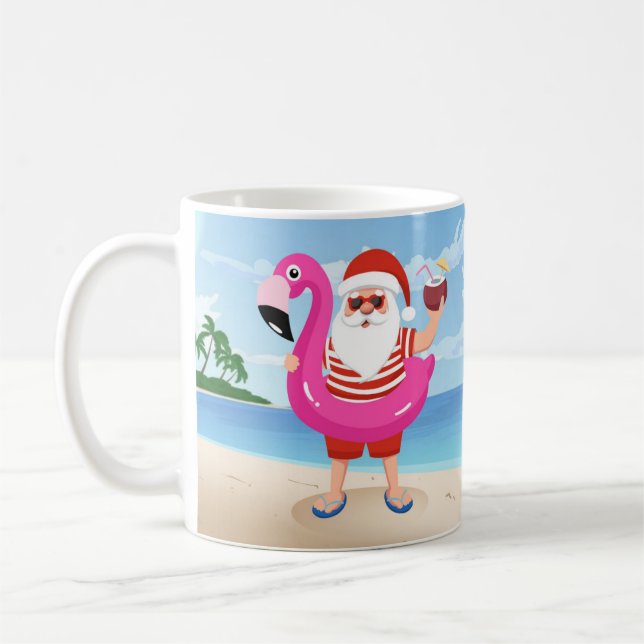 Taza De Café Santa Claus con anillo inflable de flamingo (Izquierda)