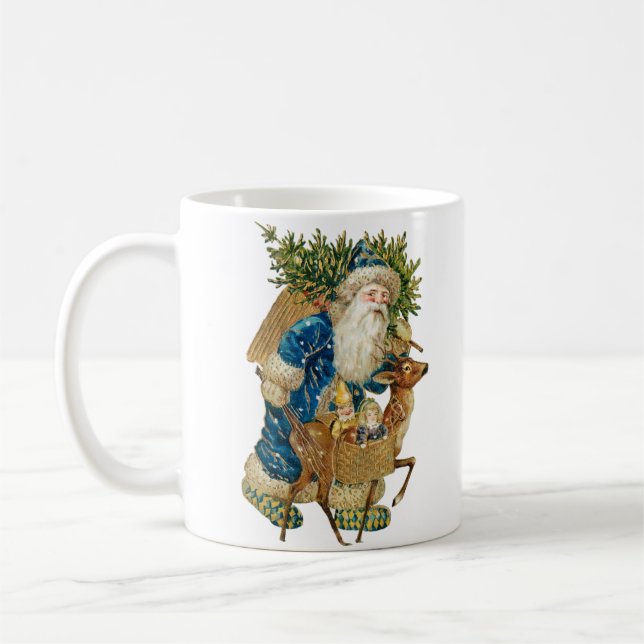 Taza De Café Santa Claus con navidades de disfraces azules (Izquierda)