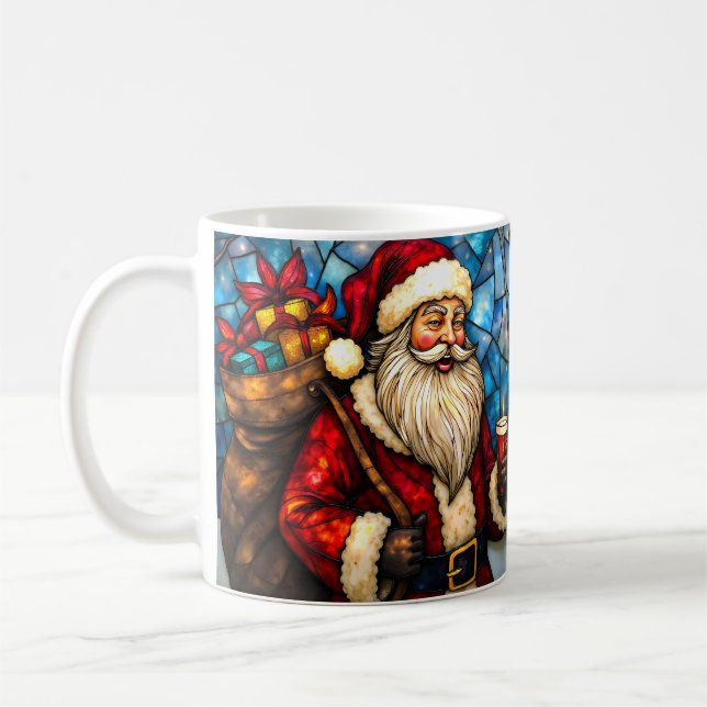 Taza De Café Santa Claus de estilo vitral con vela (Izquierda)