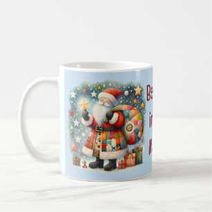 Taza De Café Santa Claus de Patchwork Acolchado con Estrellas d