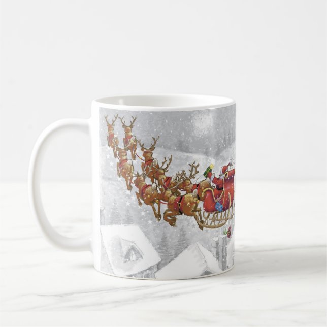 Taza De Café Santa Claus en trineo con caja de regalo (Izquierda)