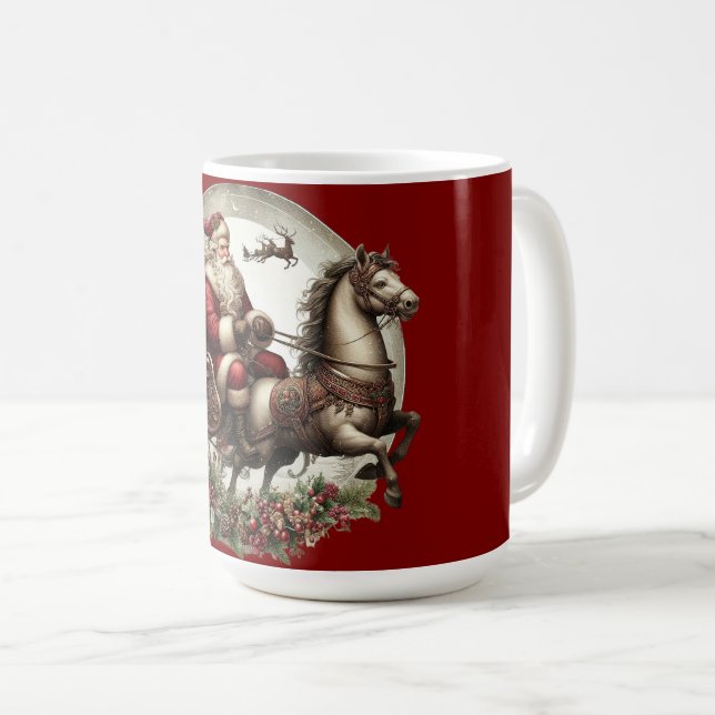 Taza De Café Santa Claus en un trineo y un caballo (Anverso derecho)