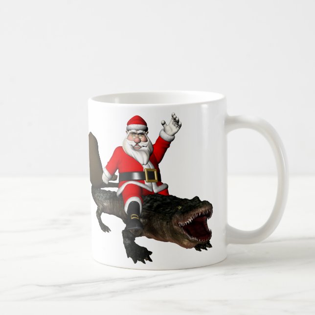 Taza De Café Santa Claus Festividad Montando Un Alligador (Derecha)