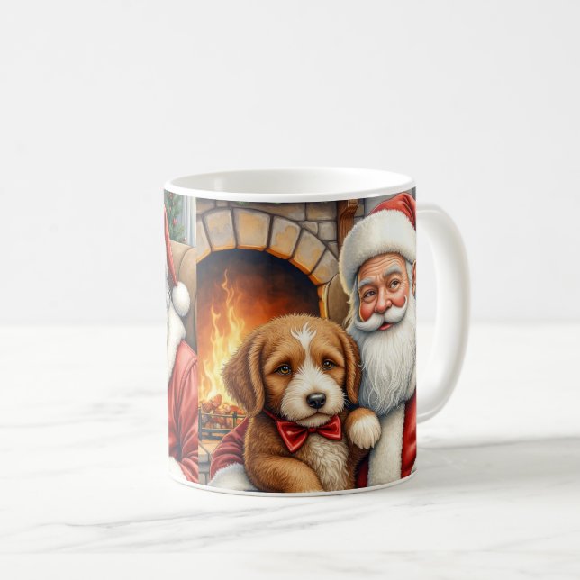 Taza De Café Santa Claus Holding Bernedoodle Christmas Art (Anverso derecho)