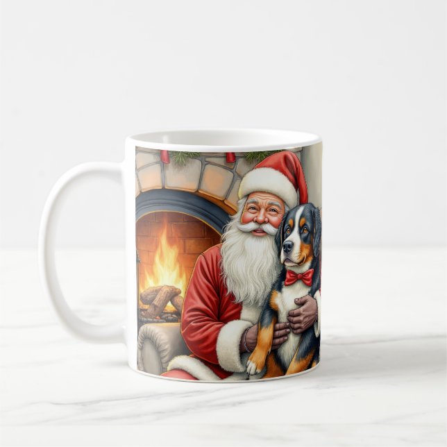 Taza De Café Santa Claus Holding Bernese Mountain Dog Christmas (Izquierda)