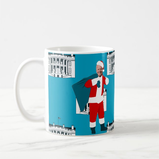 Taza De Café santa claus joe biden blue xmas white house (Izquierda)