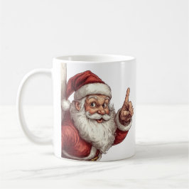Taza De Café Santa Claus mirando detrás de un ilustracion en la