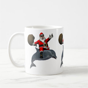 Taza De Café Santa Claus Montando En Delfín