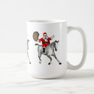 Taza De Café Santa Claus montando un caballo gris