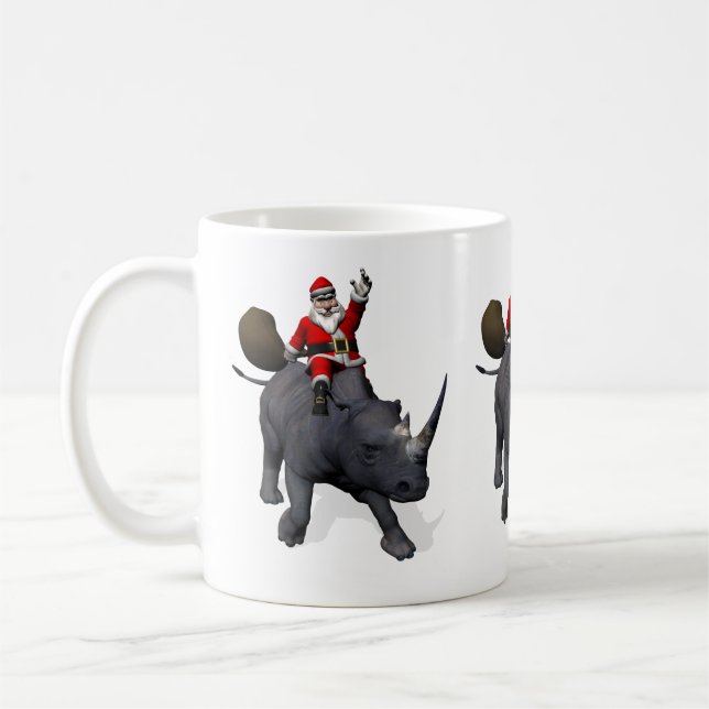 Taza De Café Santa Claus Rides Rhino Rhinoceros (Izquierda)