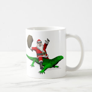 Taza De Café Santa Claus Riding Green Lizard