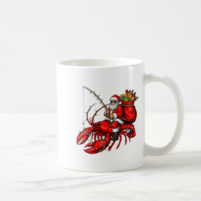 Taza De Café Santa Claus Riding Lobster Lights Christmas Fishin (Derecha)