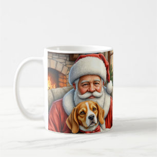 Taza De Café Santa Claus sosteniendo arte de Navidad de Beagle