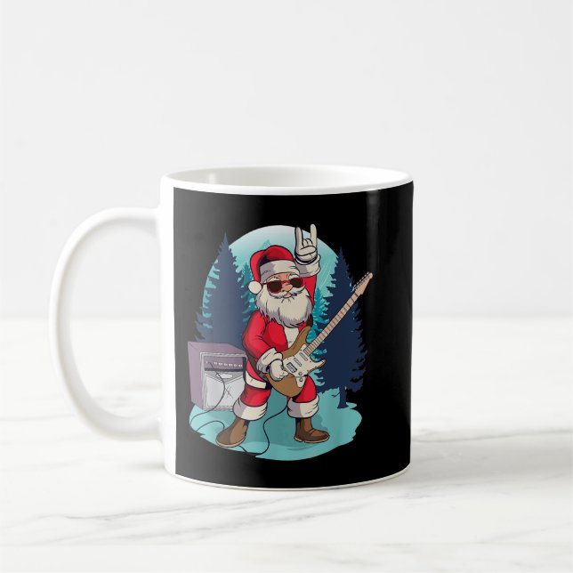 Taza De Café Santa Claus tocando Guitar Funny Rock Navidades Mu (Izquierda)