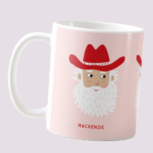 Taza De Café Santa Claus vaquero Navidad Texto personalizado Ro