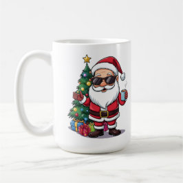Taza De Café Santa Cool Mug with Sunglasses & Christmas Tree