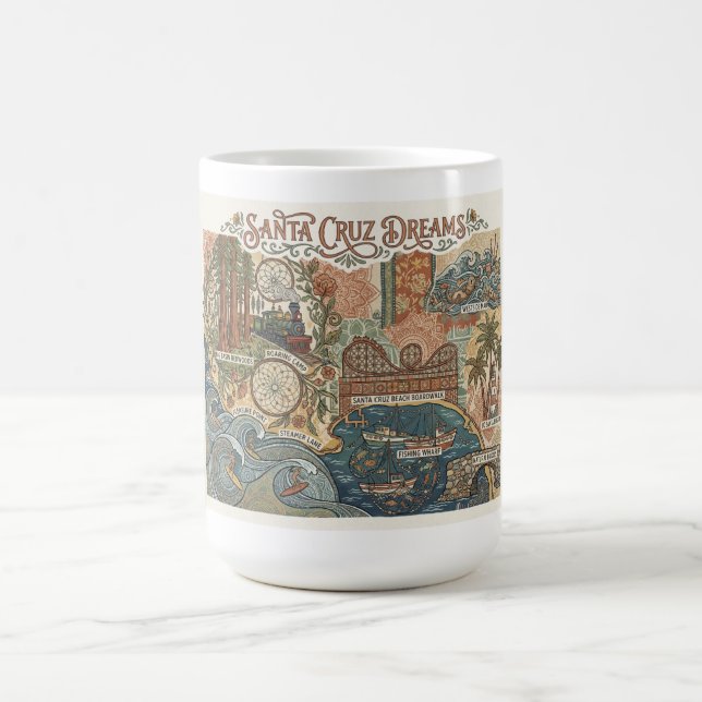 Taza De Café Santa Cruz California Dreams Map UCSC Surfing (Centro)