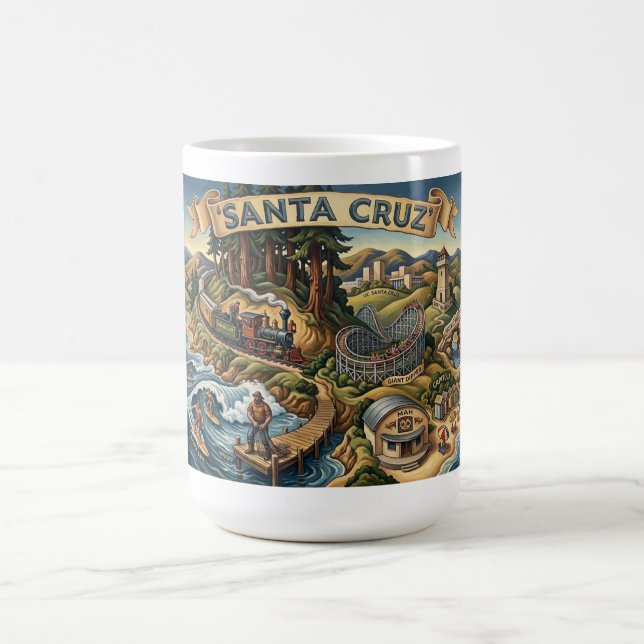Taza De Café Santa Cruz California Illustrated Map UCSC Wharf (Centro)